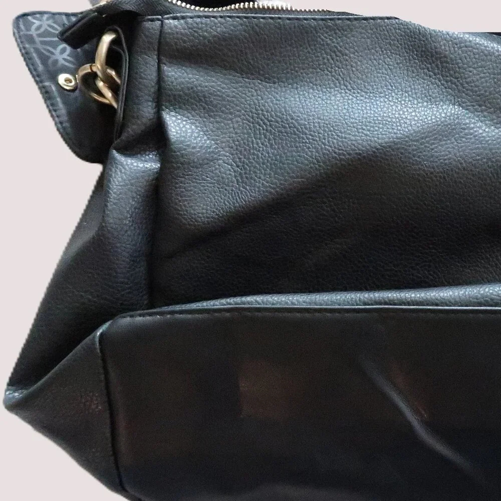 Cambodia Black Shoulder Bag Purse Gold Tone Hardware Faux Leather Vintage